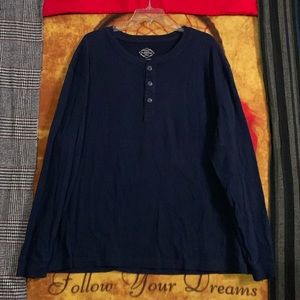 ST. JOHN’S BAY-men’s navy blue cotton long sleeve classic ‘LEGACY HENLEY’ shirt